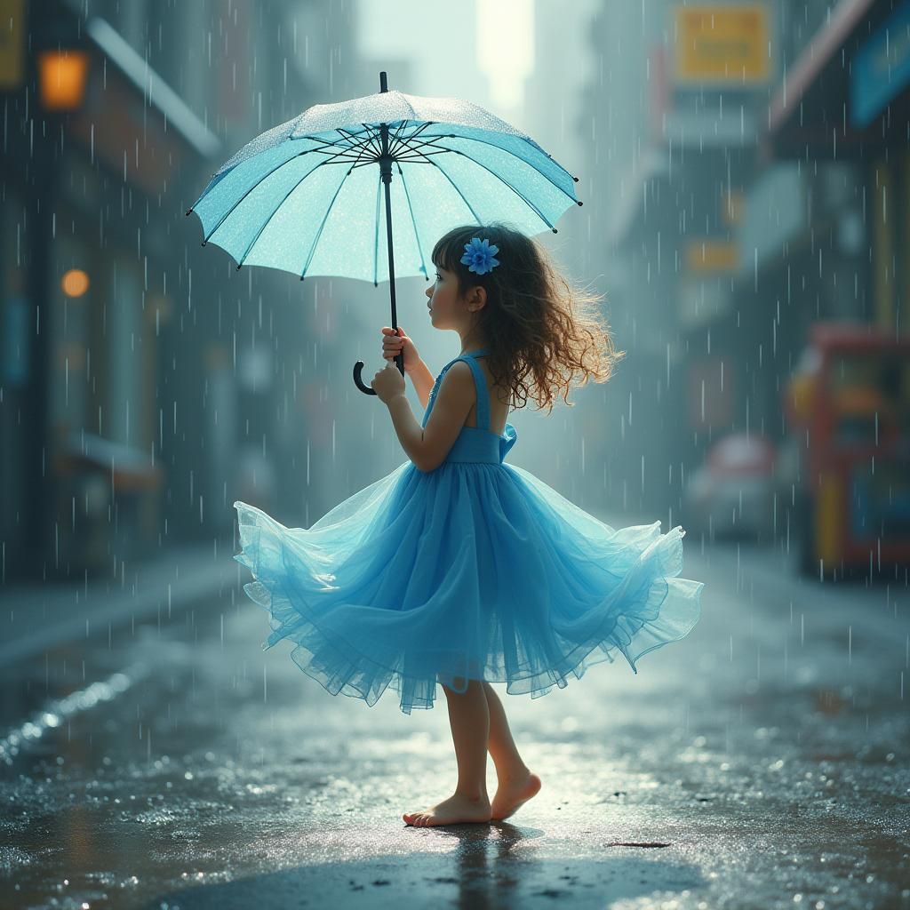 Girl Dancing in Rain, Whimsical Ethereal Art