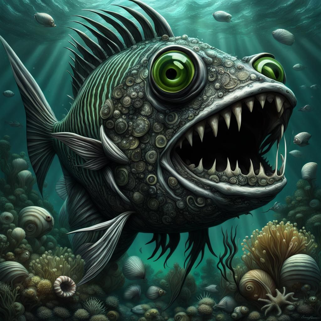 Scary Underwater Monster with Pointy Teeth