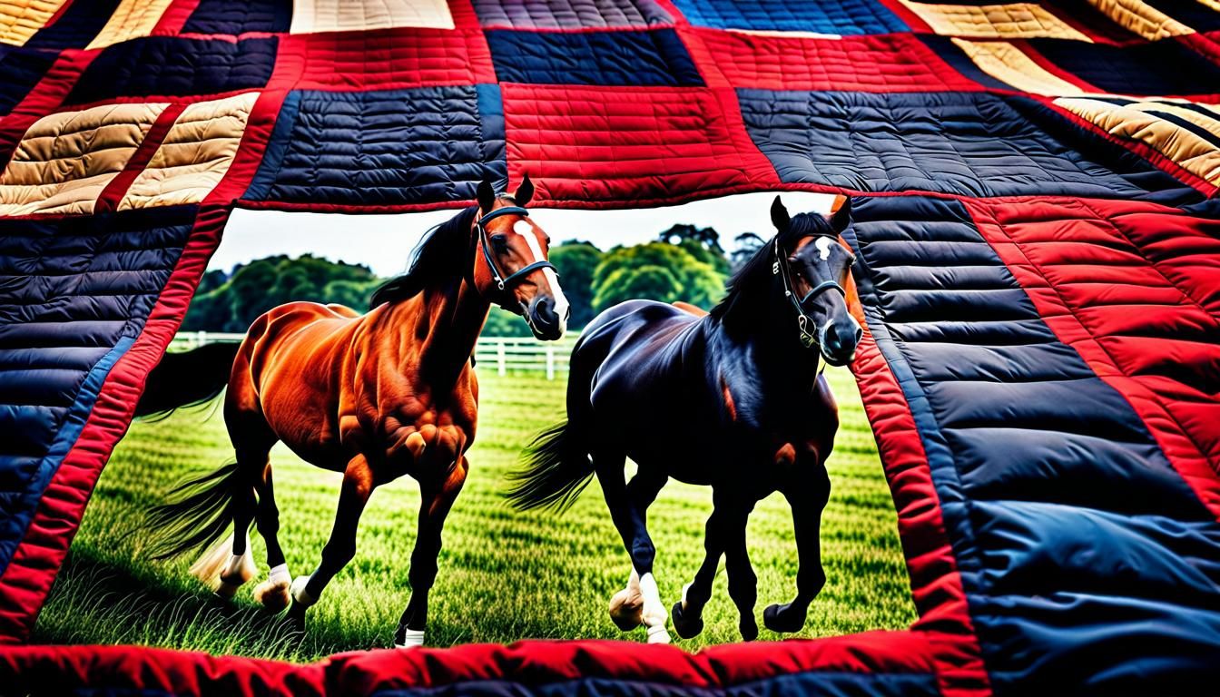 Hyperrealistic Patchwork Quilt with Horses in HDR