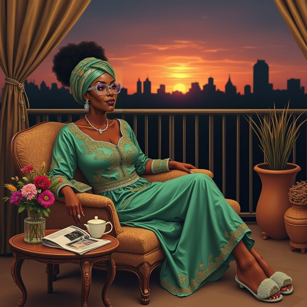 Serene African American Woman in Elegant Afternoon Attire
