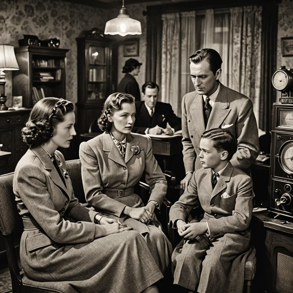 1940s Family Listening to Radio Broadcast