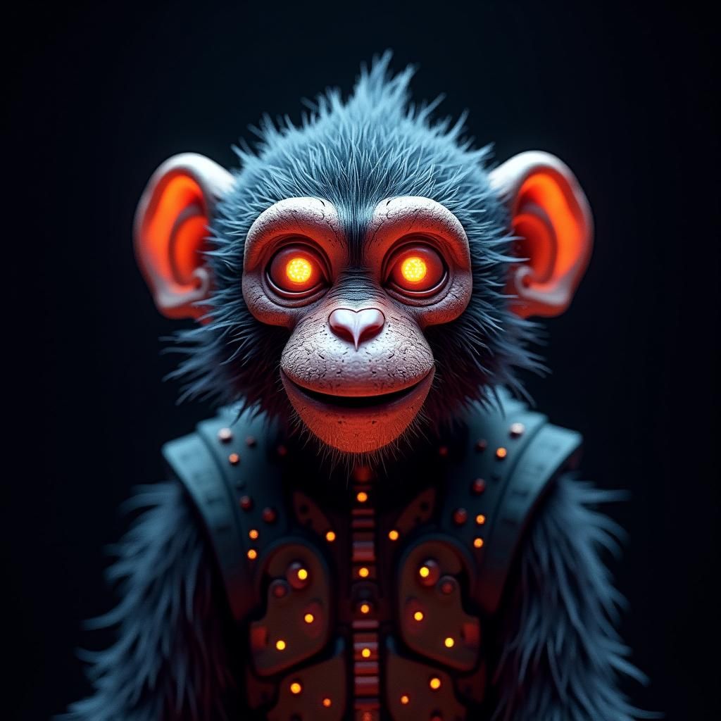 Robotic Monkey with Gleaming Smile in Fantasy Art Style
