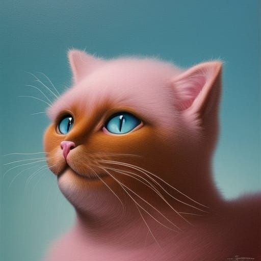 Pink Cat in Hat, Surrealist Style