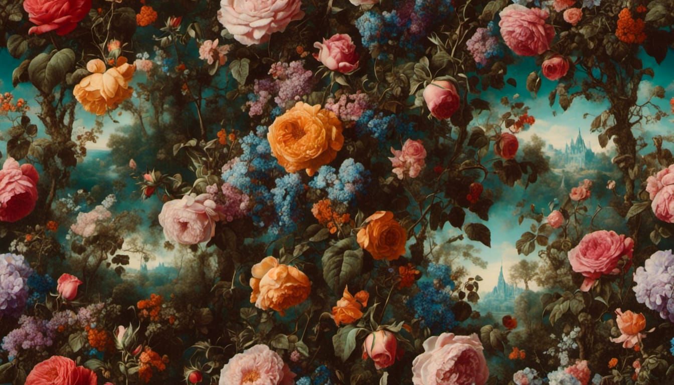 Surrealist Marriage of Heaven and Hell Floral Painting