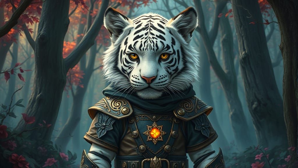 Fantastical Tiger Youth in Mystic Woodland Realm