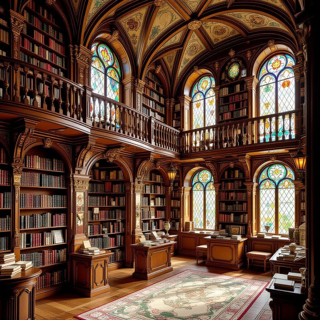 Gingerbread Library with Candy Windows in Storybook Style