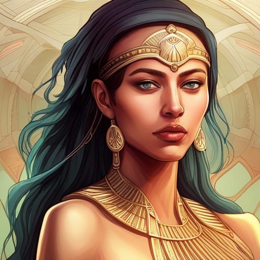 Sensual Egyptian Goddess Isis Portrait in Art Nouveau Style