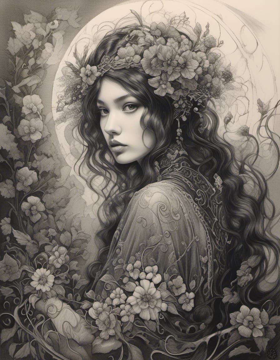 Gothic Plus-Size Tattooed Model in Charcoal Portrait