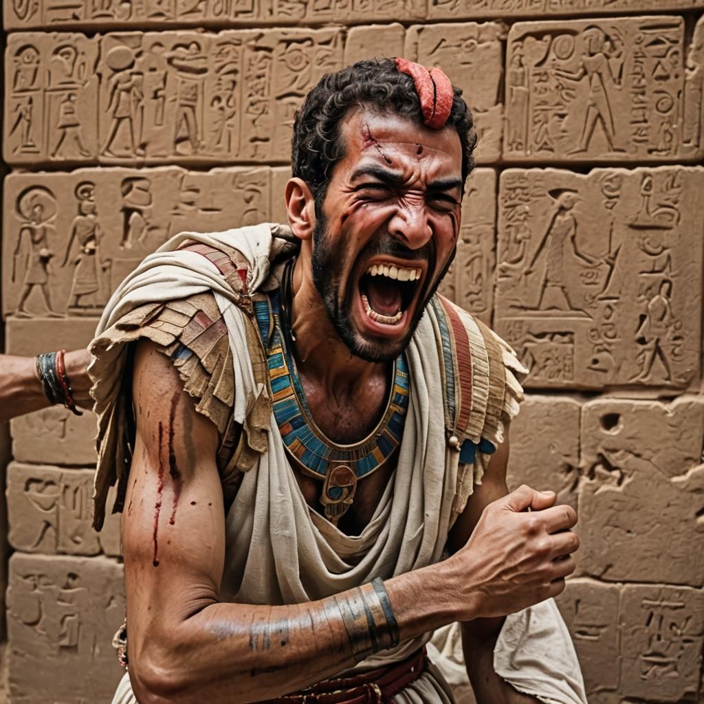 Wounded Egyptian Man Screaming in Pain