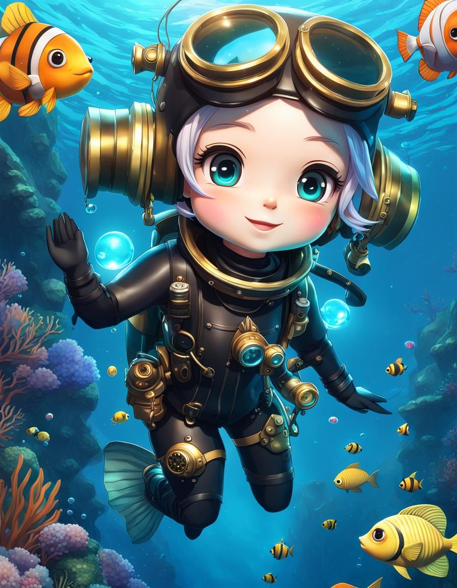 Chibi with scuba diving suit