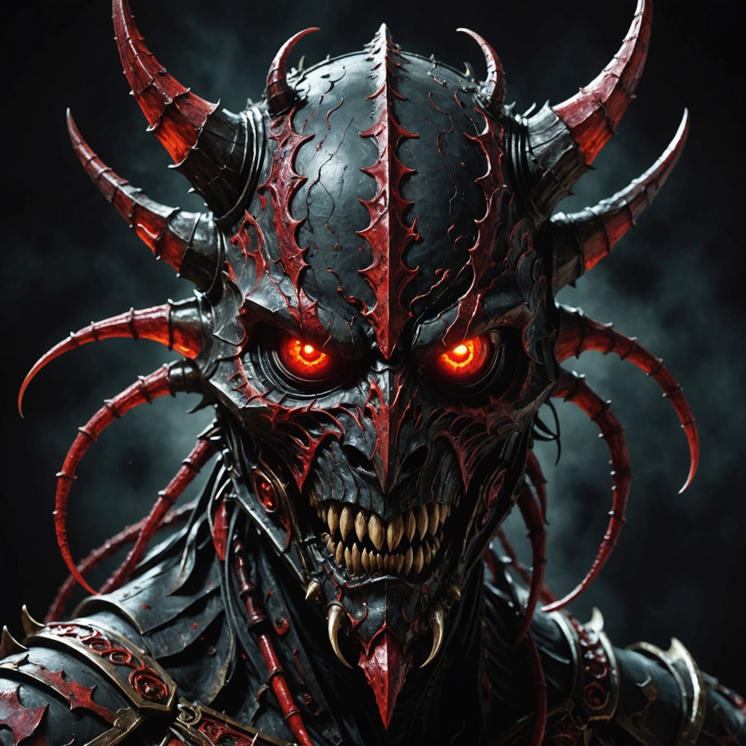 Demonic Locust Mask with Glowing Crimson Eyes
