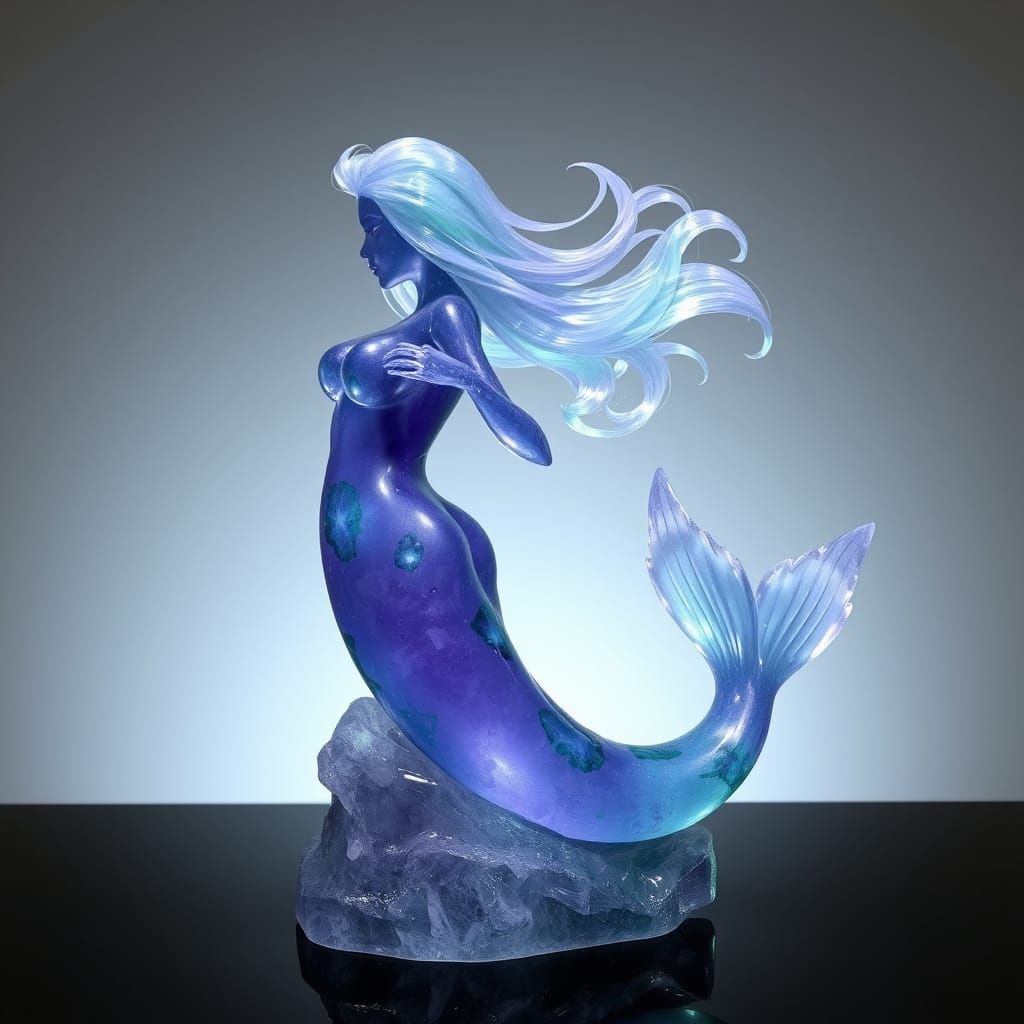 Surreal Amethyst Mermaid Sculpture in Anime Style