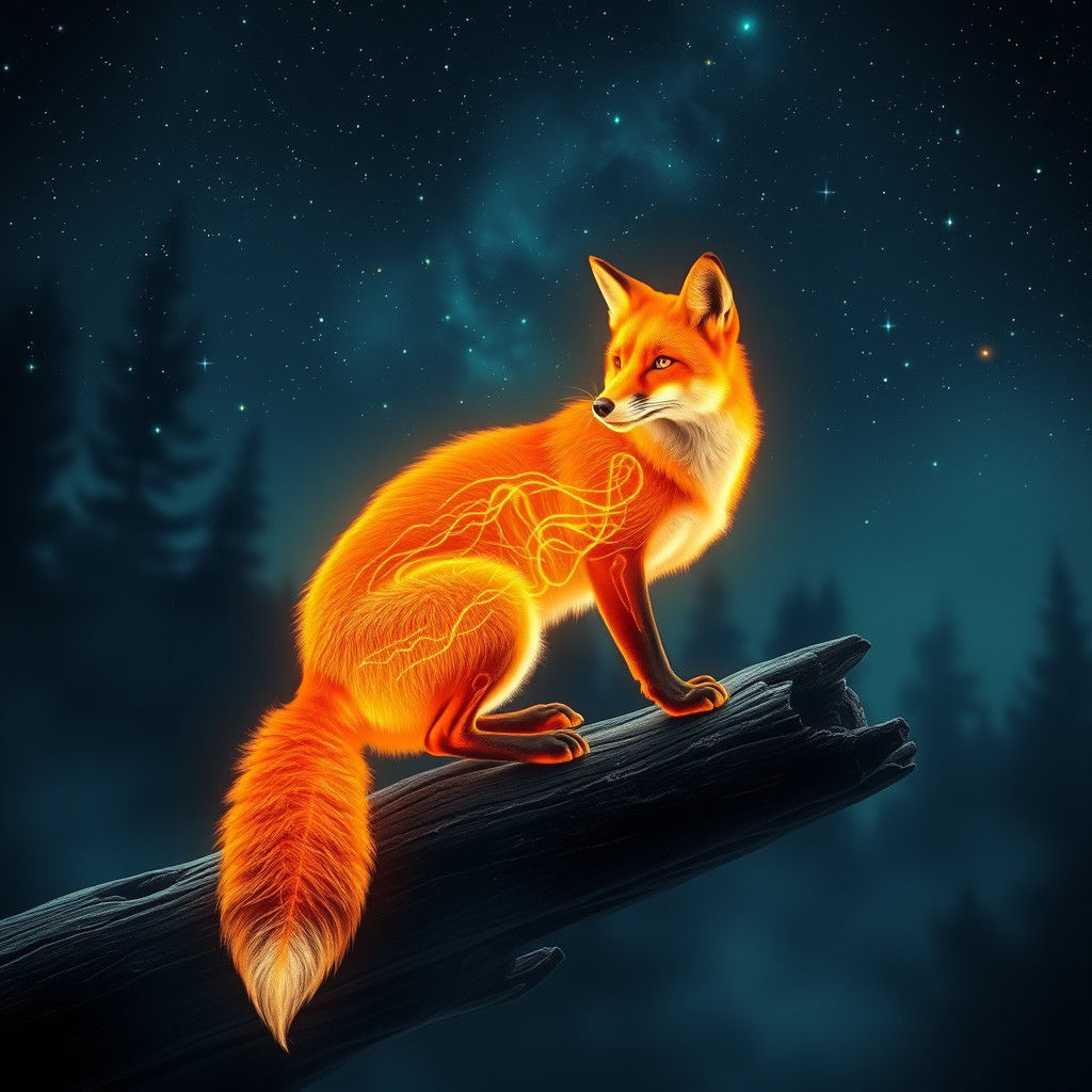 Chemiluminescent Fox in X-Ray Under Night Sky