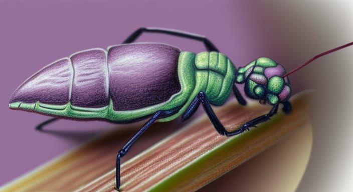 Dark Violet Weevil on Cream Wood in Pastel Style