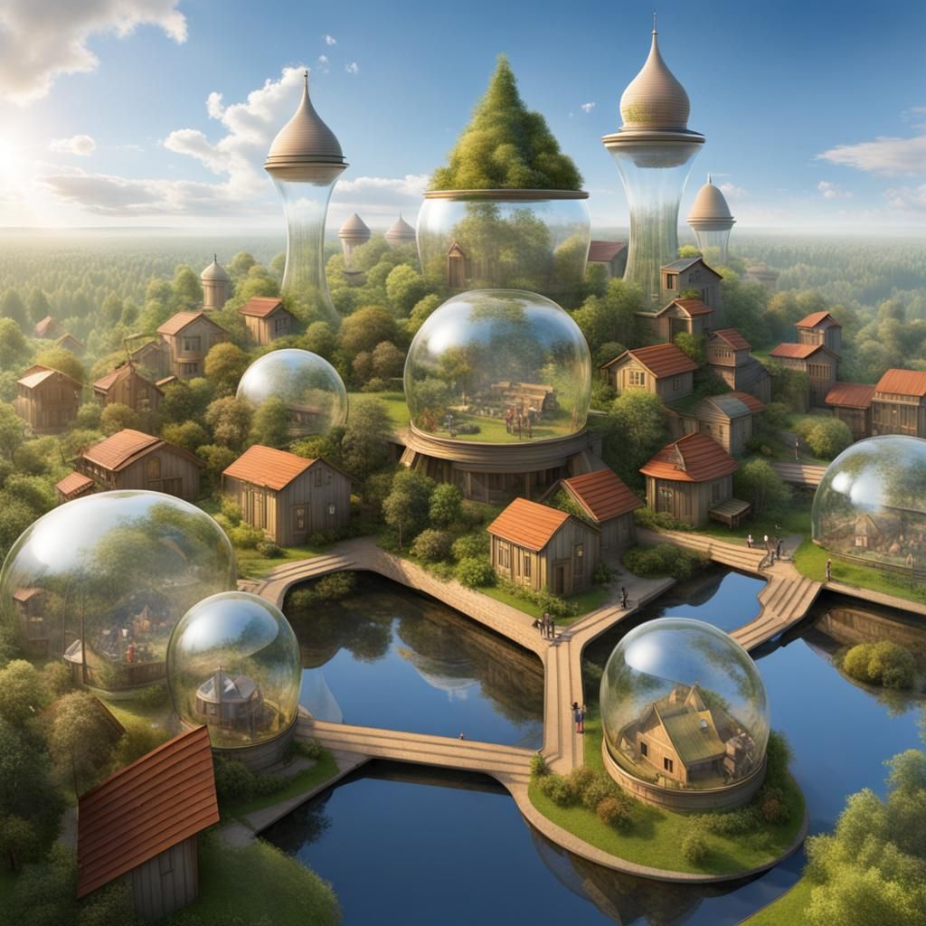 Utopian Village in Glass Cupola