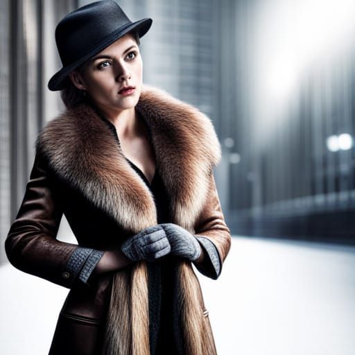 Hyperrealistic Female Mafia Boss in Fur Coat
