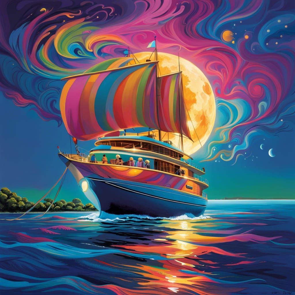 Radiant Yacht on a Playful Island: AI Art