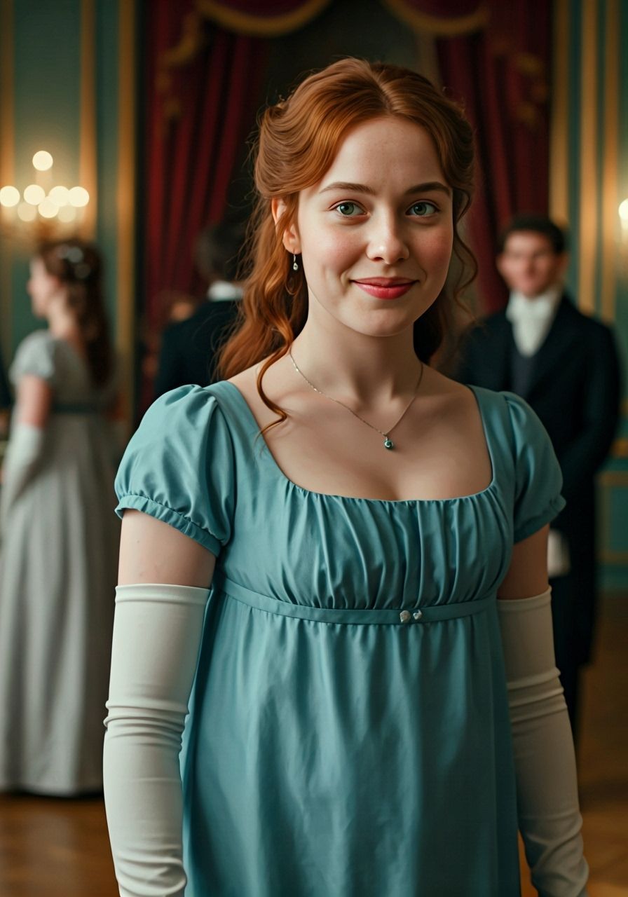 Regency Girl in Periwinkle Blue Dress at Ballroom