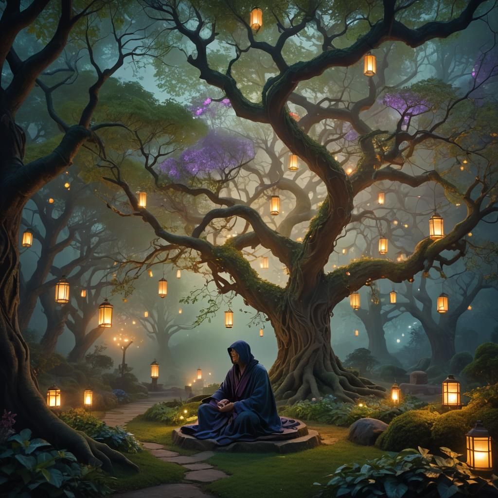 Tranquil Garden: A Matte Painting of Patience