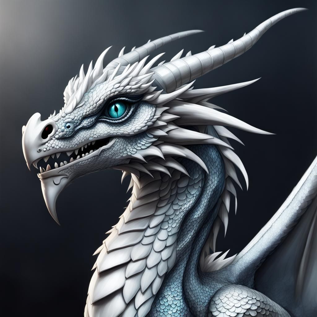 Silver Dragon with Beak-like Snout and Blue Eyes