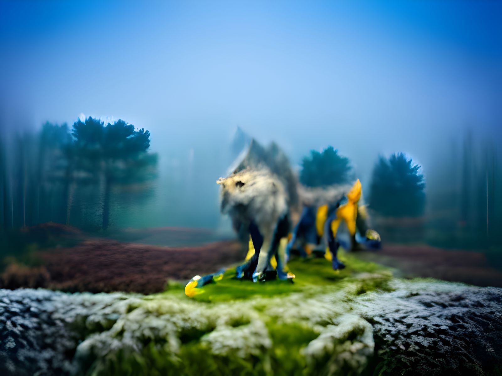 Wolves in Mist: High Resolution Image