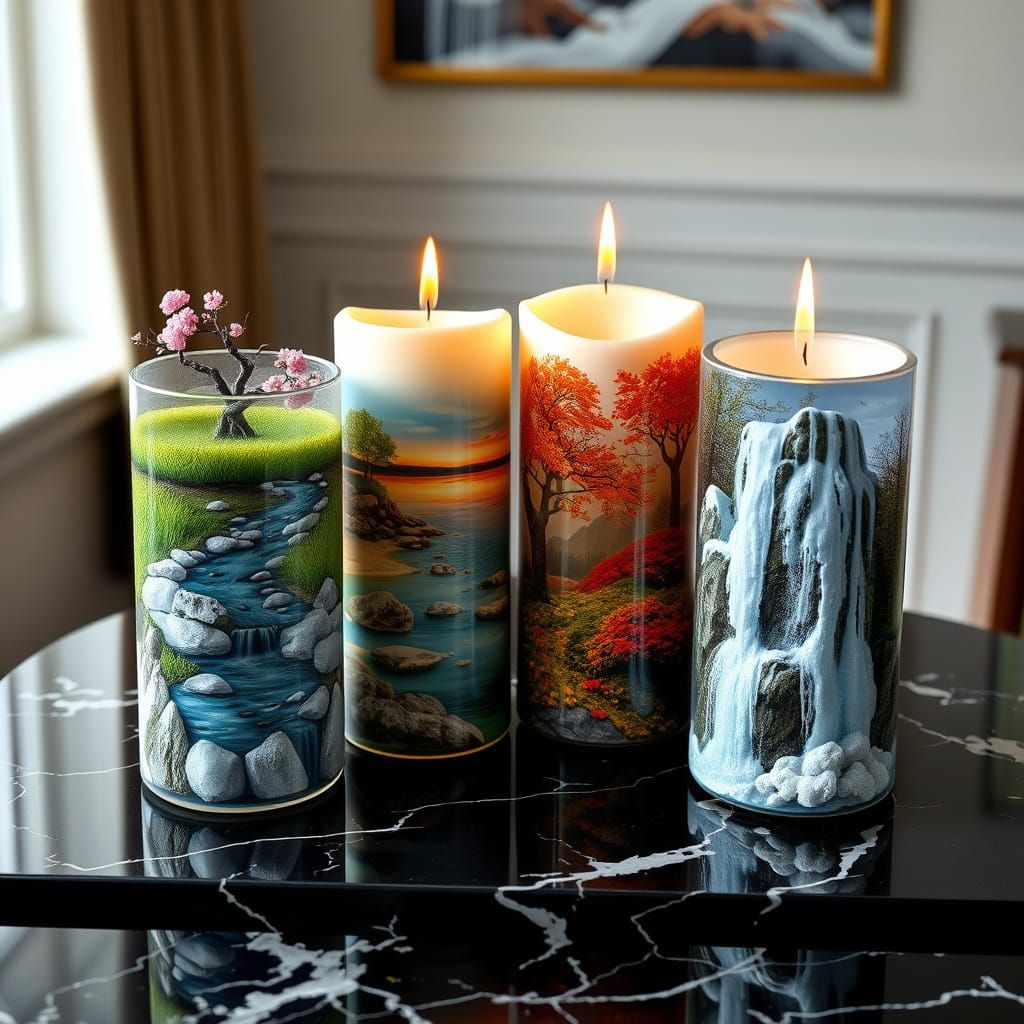 Four Seasons Candles with Intricate Details