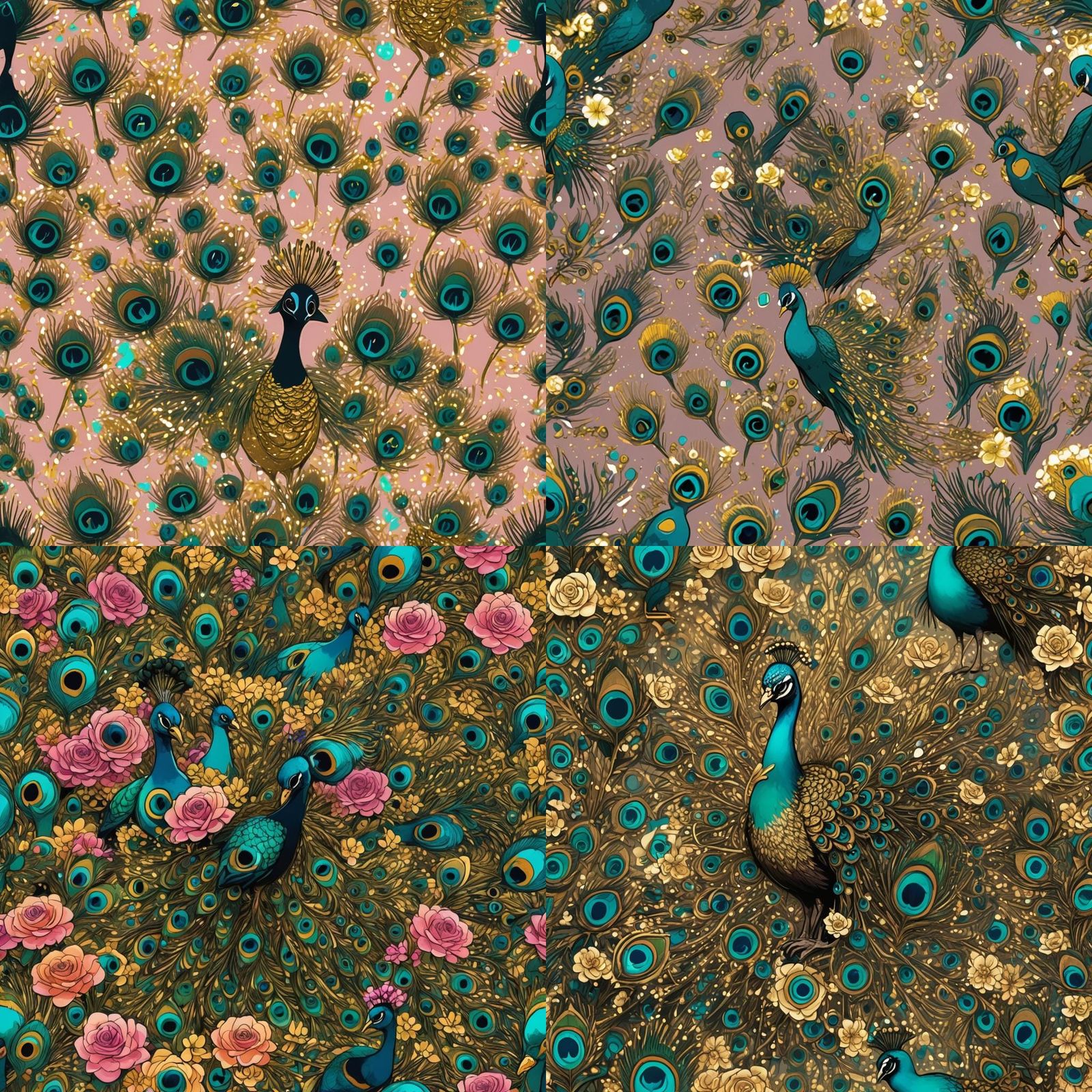 Cartoon Baby Peacock with Glitter and Neon Accents