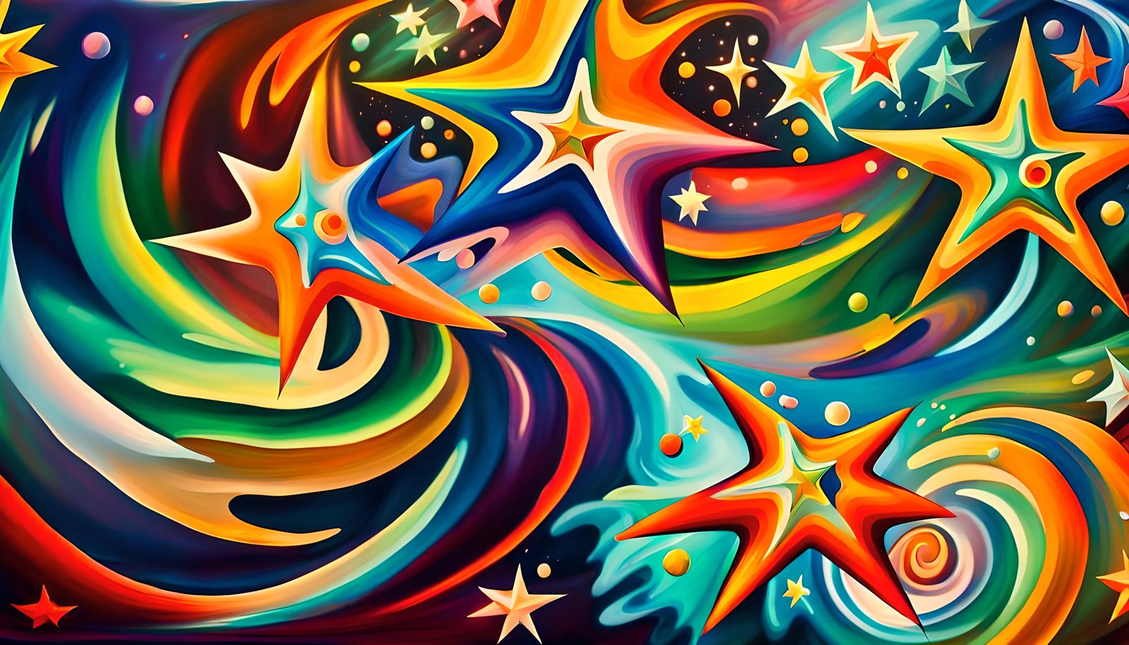 Iridescent Star Cluster in Impasto Oil Painting Style