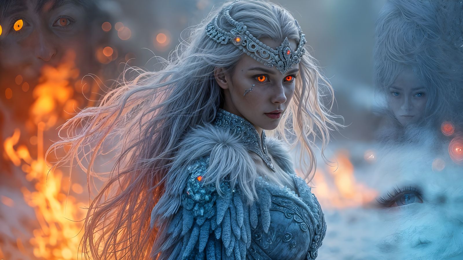 Goddess of Ice and Fire in Hyperrealistic Style