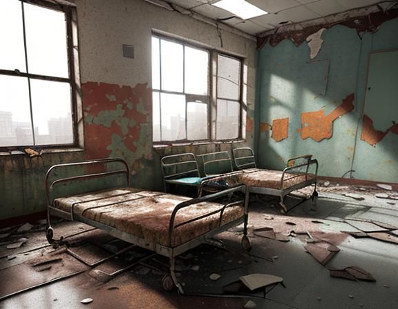 Derelict Hospital Interior in Abstract Vector Style
