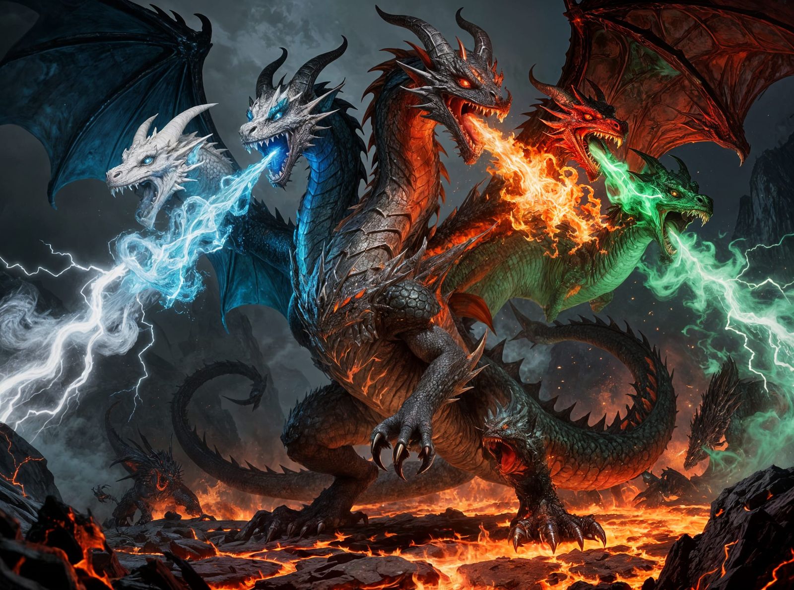 Tiamat, the Five-Headed Dragon Goddess in Fierce Combat
