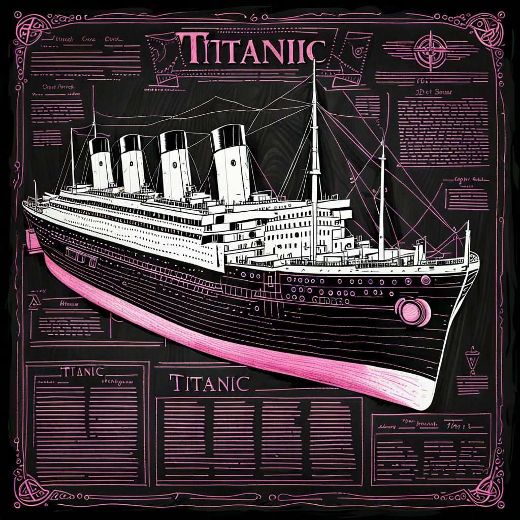 Titanic Blueprint Sketch in Distressed Grunge Style