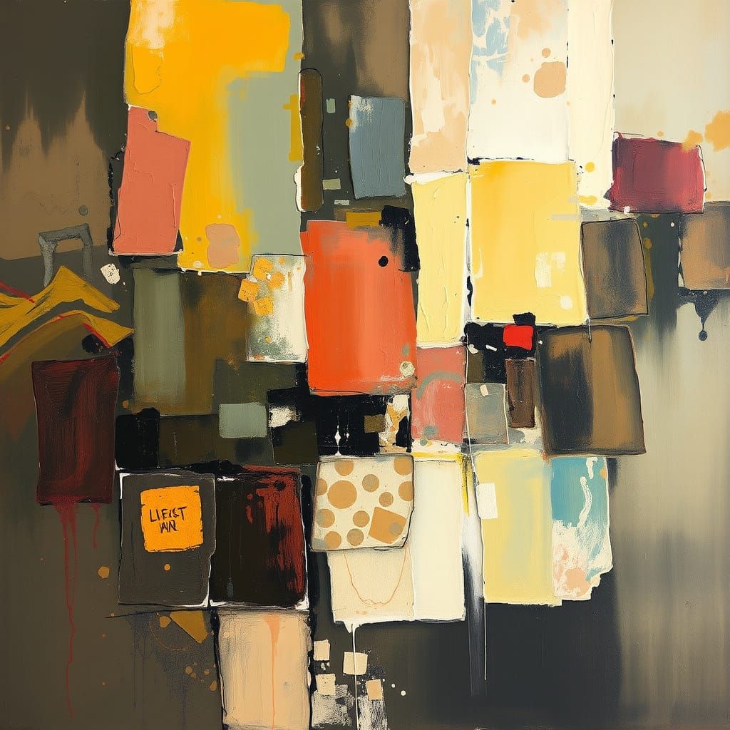 Abstract Modern Art Piece in Gestural Fragments Style