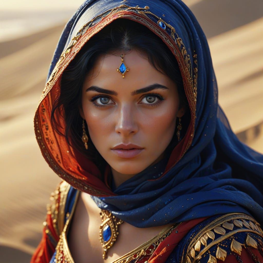 Princess Descending Dune: Hyper-Realistic Oil Painting