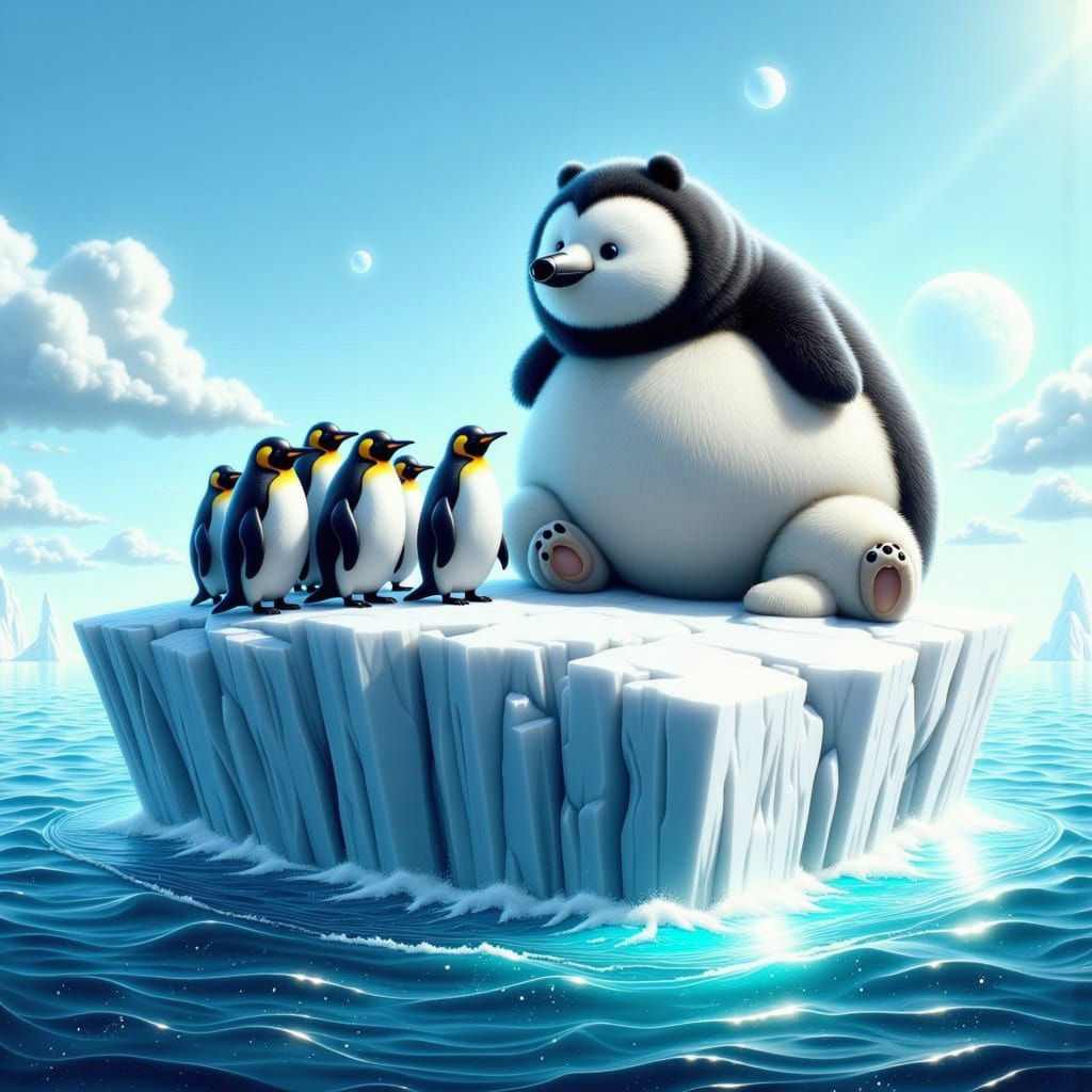 Polar Bear Disguised as Penguin Hiding on Iceberg