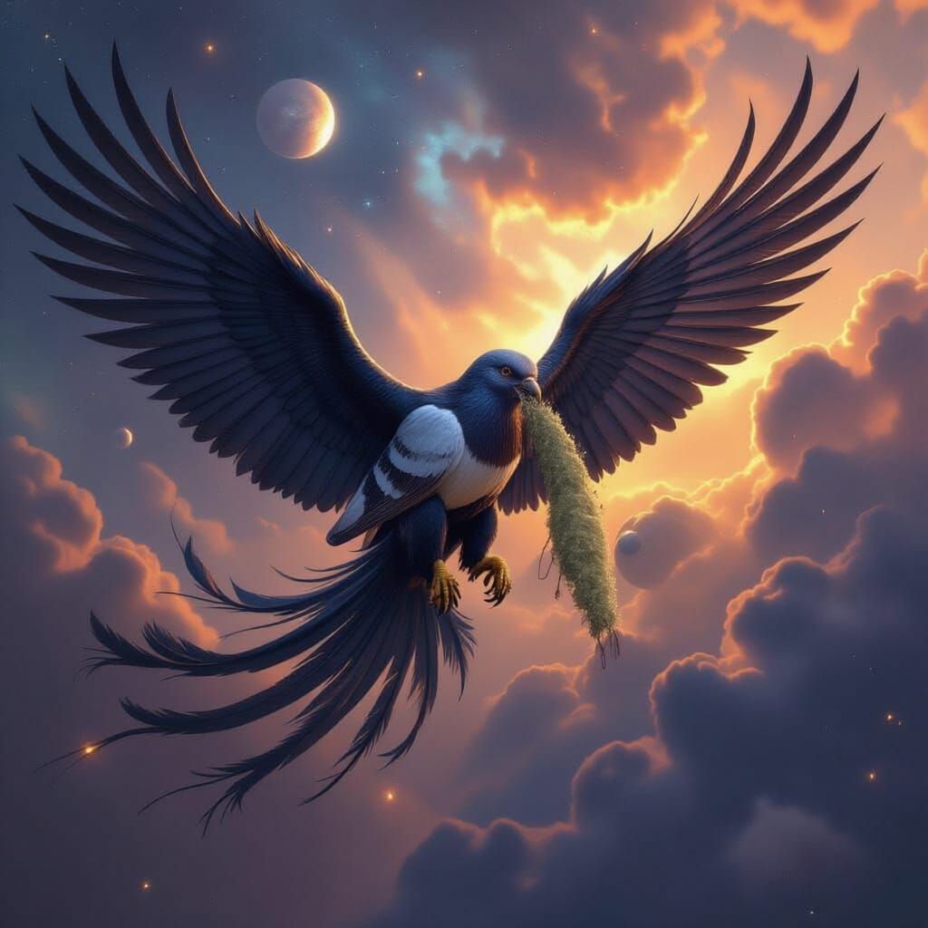 Cosmic Griffin Soaring Through Nebula Sky