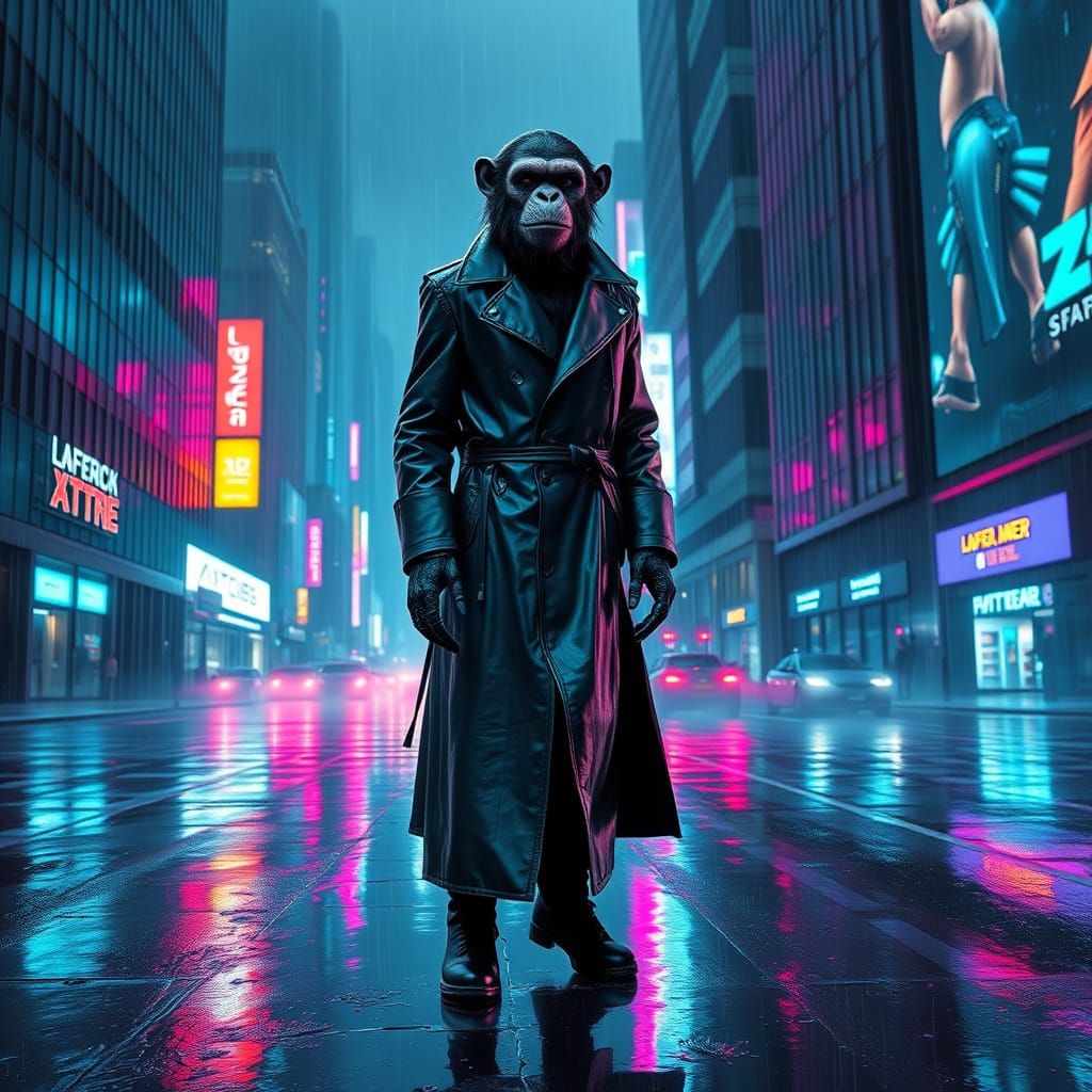 Cyberpunk Bored Ape in Neon Drenched City