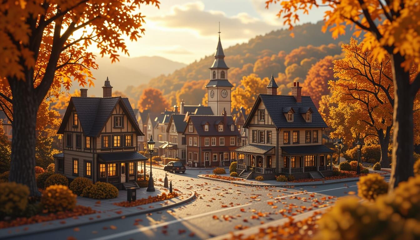 Miniature Fall Town in Epic Cinematic Digital Matte Painting