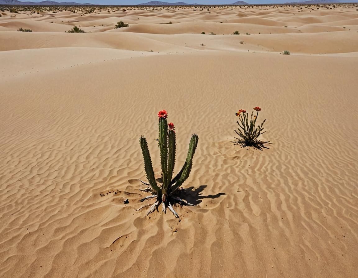 Desolate Landscape with Cactus Bloom and Wind