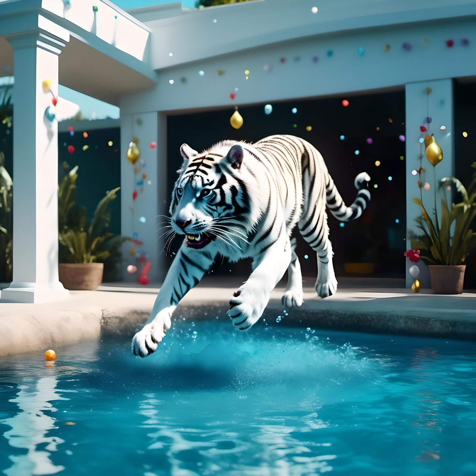 White Tiger Dive: A Vibrant 90s Pool Party