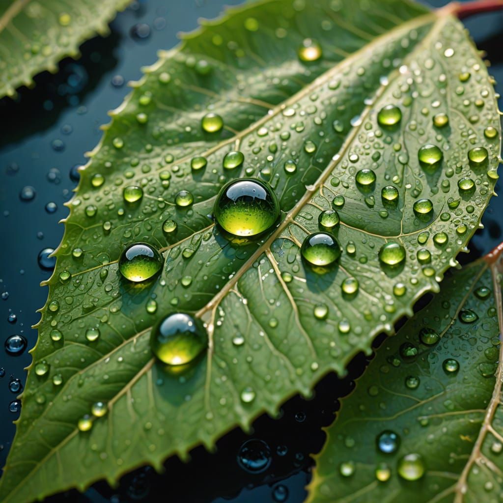 Glistening Water Droplets in Oil Painting Style