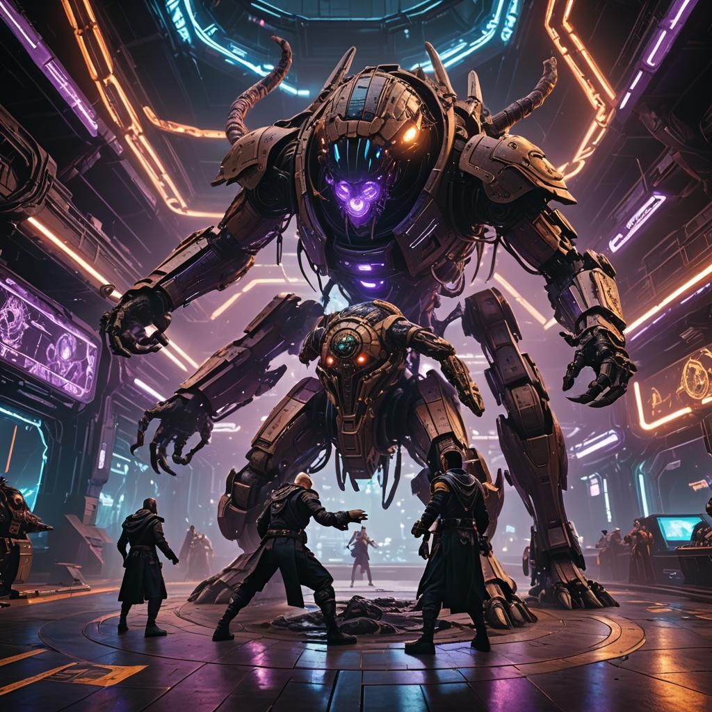 Cyberpunk Battle: Monk and Paladin vs. Beholder