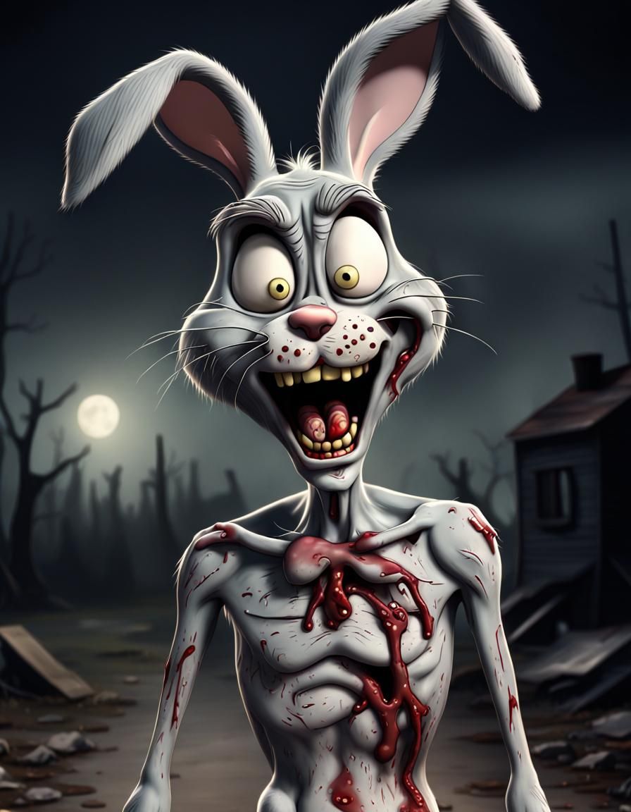 Zombie Bugs Bunny Cartoon in CGI Style