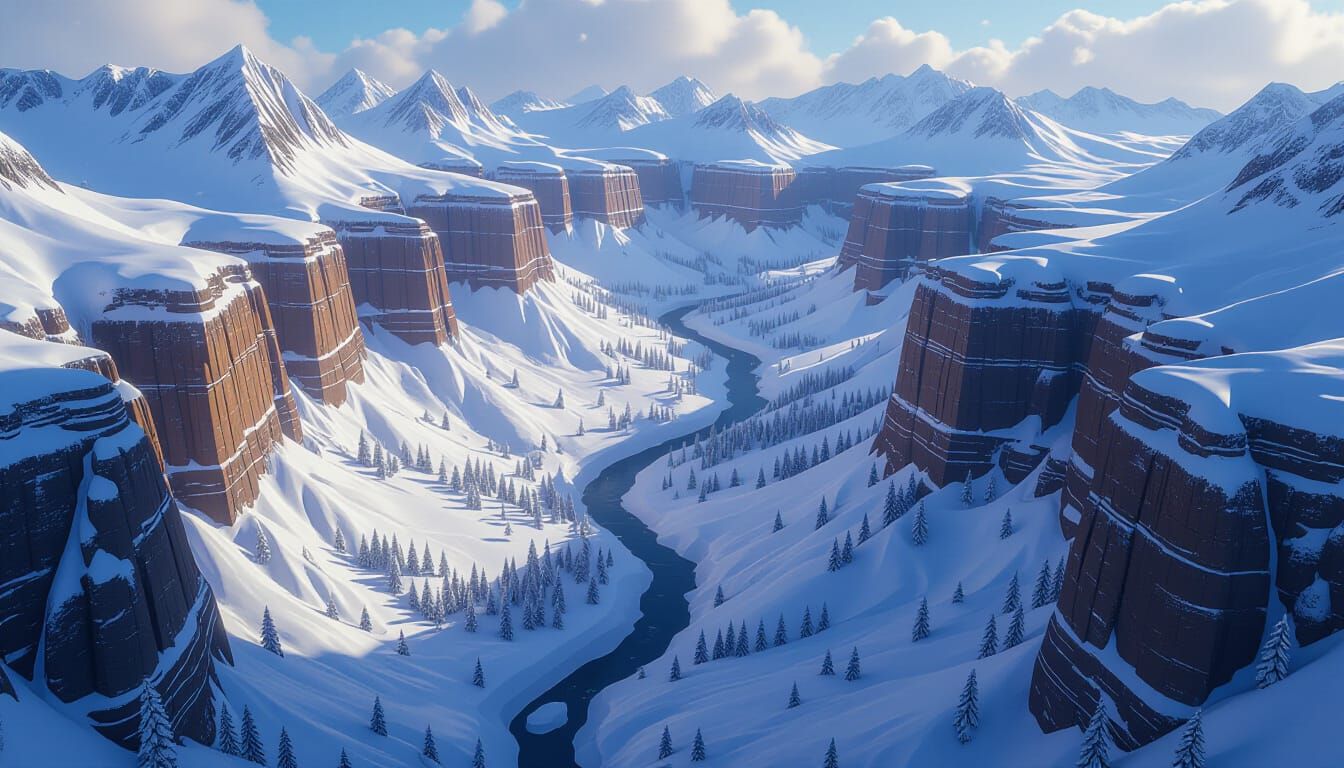 Majestic Snowy Canyon: Fantasy Matte Painting