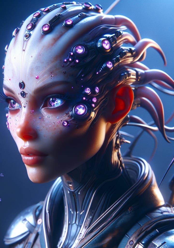 female alien bounty hunter character.