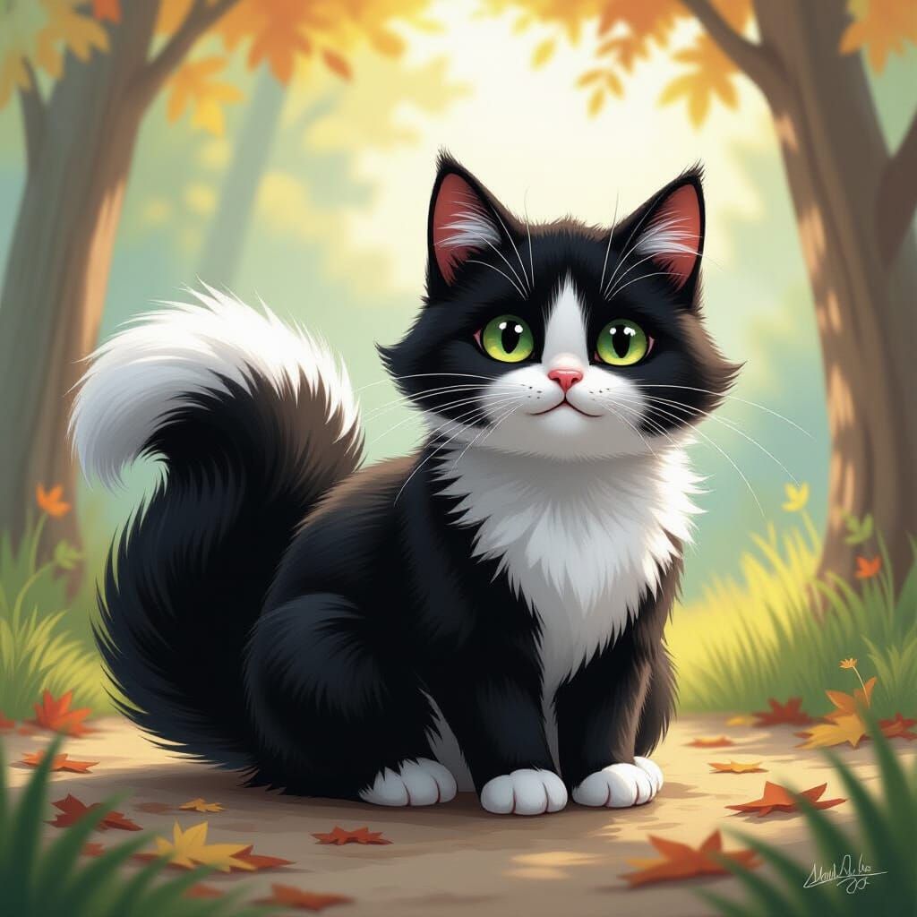 Cat Disguised as Skunk in Comic Book Style