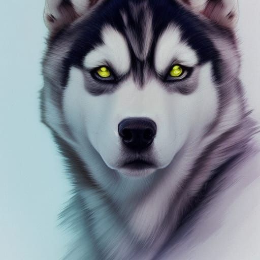 Hyperdetailed Husky Portrait in Digital Art Style