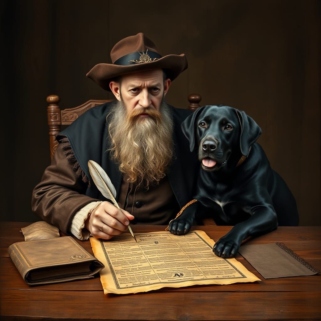 Nostradamus and Labrador Mentor as Etching