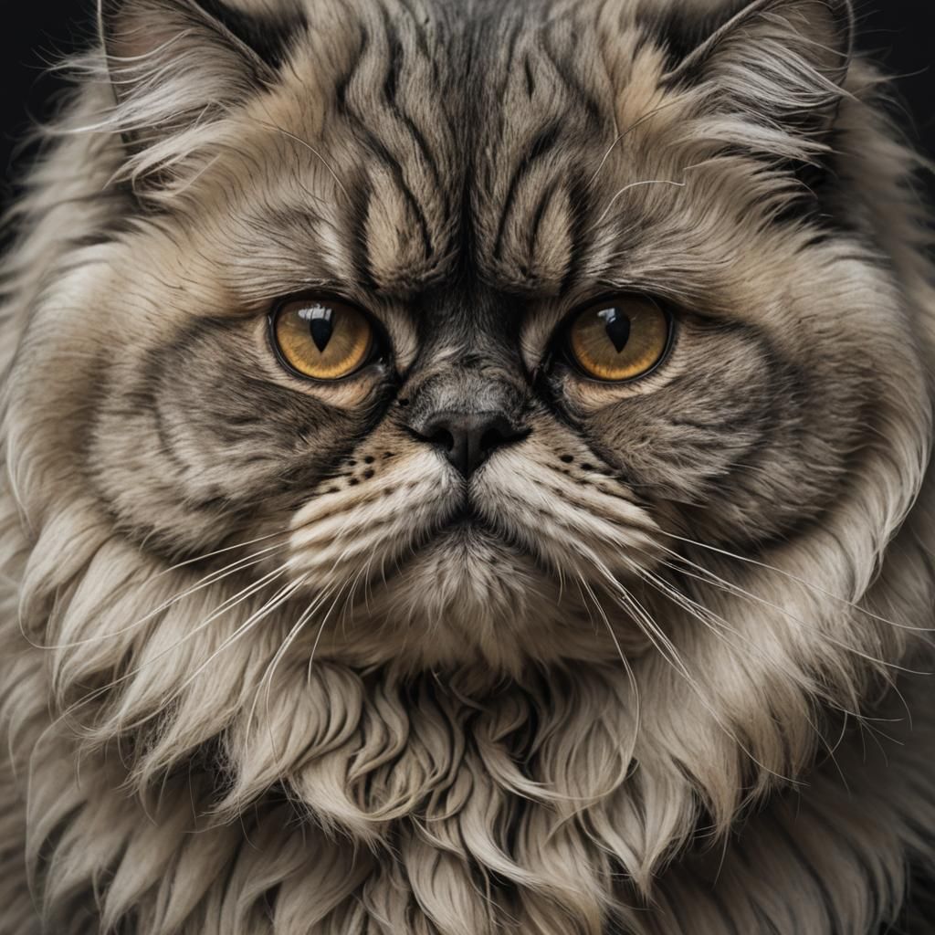Engraved Fluffy Persian Cat Close-Up: Digital Art
