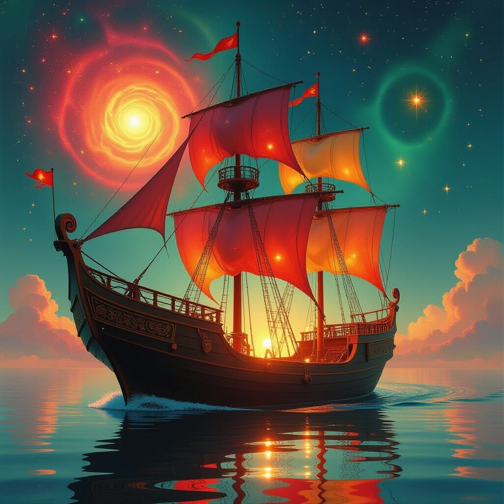 Ethereal Galaxy Ship in Visionary Art Style